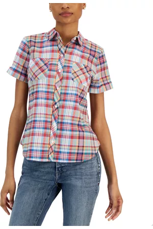 Tommy Hilfiger Women Plaid Shirts - Women's Cotton Plaid Pocket Camp Shirt
