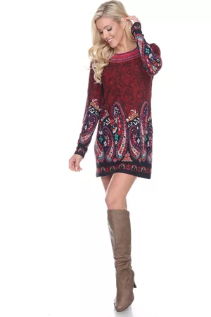 White Mark Women Casual Dresses - Women's Sandrine Embroidered Sweater Dress