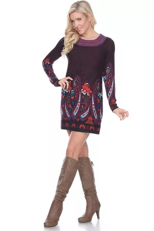 White Mark Women Casual Dresses - Women's Sandrine Embroidered Sweater Dress