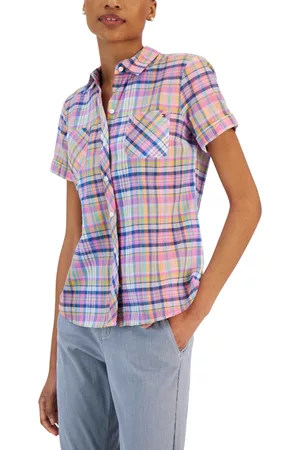 Tommy Hilfiger Women Plaid Shirts - Women's Cotton Plaid Pocket Camp Shirt