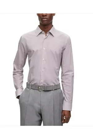 Leased Men Long Sleeved Shirts - Boss Men's Printed Italian Cotton Poplin Slim-Fit Shirt