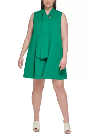Calvin Klein Women Casual Dresses - Plus Size Tie-Neck Sleeveless Swing Dress