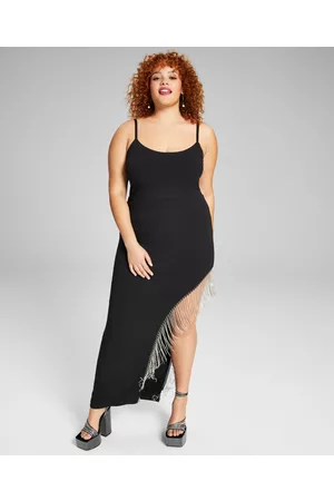 City Women Evening Dresses - Trendy Plus Size High-Slit Rhinestone-Trim Gown