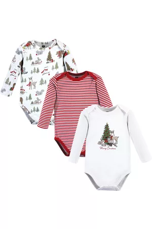 Hudson Rompers - Unisex Baby Cotton Long-Sleeve Bodysuits, Christmas Forest 3-Pack