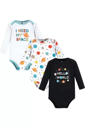 Hudson Rompers - Unisex Baby Cotton Long-Sleeve Bodysuits, Happy Planets 3-Pack