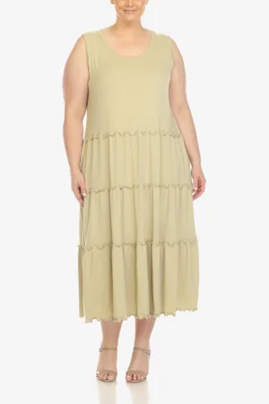White Mark Plus Size Scoop Neck Tiered Midi Dress