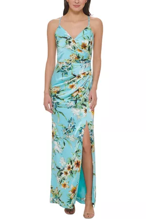 Vince Camuto Women Printed Dresses - Women's Printed V-Neck Side-Ruched Gown