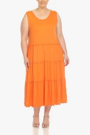 White Mark Plus Size Scoop Neck Tiered Midi Dress
