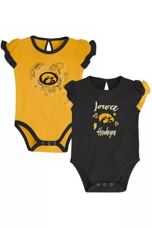 Outerstuff Loungewear - Girls Newborn and Infant Black, Gold Iowa Hawkeyes Too Much Love Two-Piece Bodysuit Set