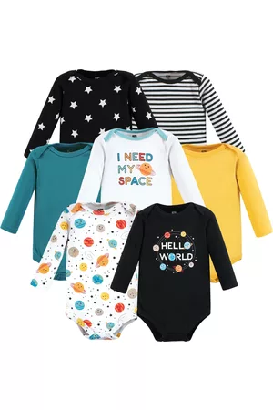 Hudson Rompers - Unisex Baby Cotton Long-Sleeve Bodysuits, Happy Planets 7-Pack