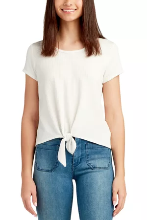 BCX Girls Tops - Juniors' Tie-Front Crocheted-Back Top