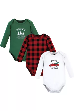 Hudson Rompers - Unisex Baby Cotton Long-Sleeve Bodysuits, Christmas Tree 3-Pack