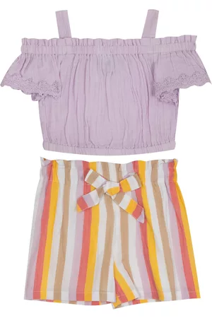 Rare Editions Girls Sets - Toddler Girls Off the Shoulder Top and Striped Shorts, 2 Piece Set