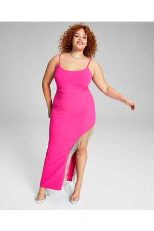 City Women Evening Dresses - Trendy Plus Size High-Slit Rhinestone-Trim Gown