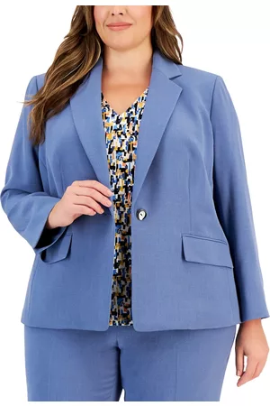 Kasper Women Long Sleeved Shirts - Plus Size Long-Sleeve Collared One-Button Blazer