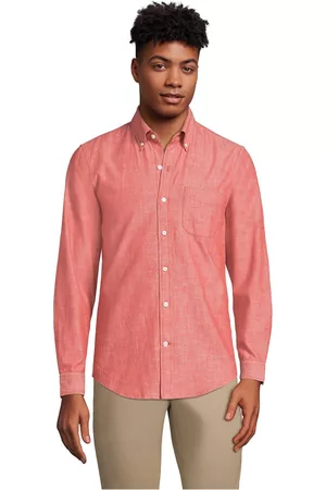 Lands' End Men Long Sleeved Shirts - Men's Long Sleeve Traditional Fit Chambray Shirt