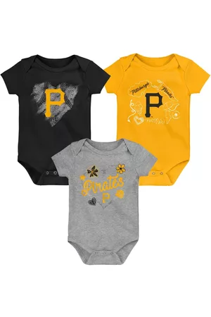 Outerstuff Baby Swimsuits - Girls Newborn and Infant Black, Gold, Heathered Gray Pittsburgh Pirates 3-Pack Batter Up Bodysuit Set