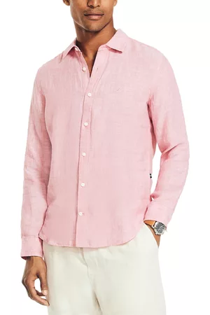 Nautica Men Long Sleeved Shirts - Men's Classic-Fit Long-Sleeve Button-Up Solid Linen Shirt