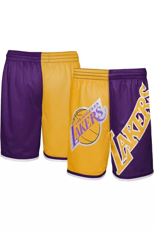 Mitchell & Ness Kids Sports Shorts - Youth Gold, Purple Los Angeles Lakers Hardwood Classics Big Face 5.0 Shorts