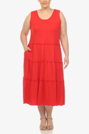 White Mark Plus Size Scoop Neck Tiered Midi Dress