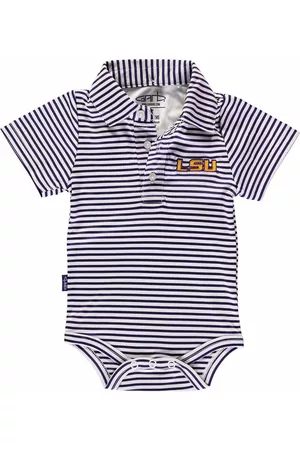 Garb Girls Swimsuits - Infant Boys and Girls Purple, White Lsu Tigers Carson Striped Short Sleeve Bodysuit