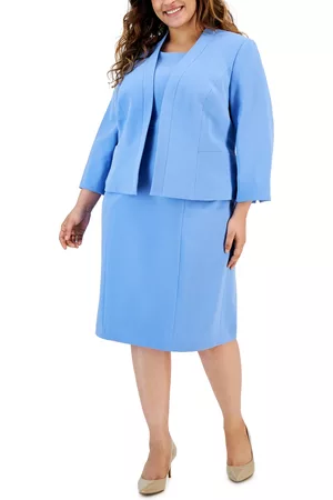 Le Suit Women Work Dresses - Plus Size Crepe Open Front Jacket and Crewneck Sheath Dress Suit