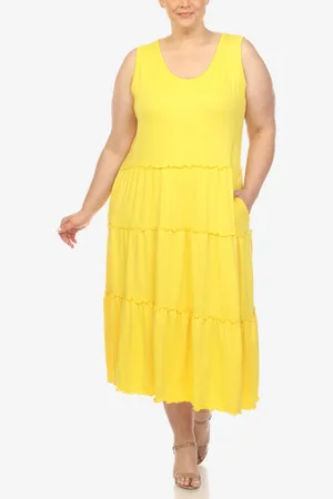White Mark Plus Size Scoop Neck Tiered Midi Dress