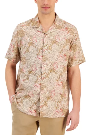 Club Room Men Short sleeved Shirts - Men's Short-Sleeve Elevated Leaf-Print Shirt, Created for Macy's