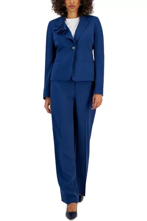 Nipon Boutique Women Suit Pants - Women's Asymmetrical Ruffled One-Button Jacket & Wide-Leg Pant Suit