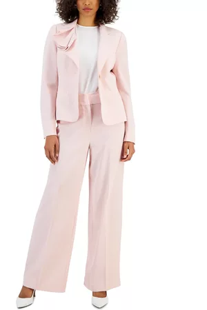 Nipon Boutique Women Suit Pants - Women's Asymmetrical Ruffled One-Button Jacket & Wide-Leg Pant Suit