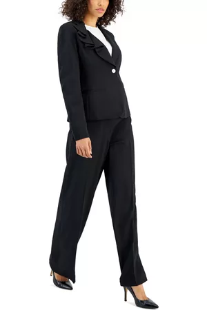 Nipon Boutique Women Suit Pants - Women's Asymmetrical Ruffled One-Button Jacket & Wide-Leg Pant Suit
