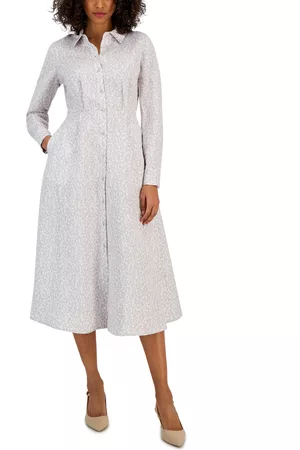 Alfani Women Long Sleeve Dresses - Women's Long Sleeve Printed Linen Shirtdress, Created for Macy's
