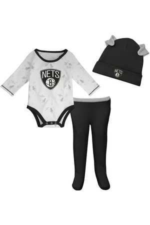 Outerstuff Newborn and Infant Boys and Girls White, Black Brooklyn Nets Three-Piece Dream Team Long Sleeve Bodysuit, Cuffed Knit Hat and Footed Pants Set - White