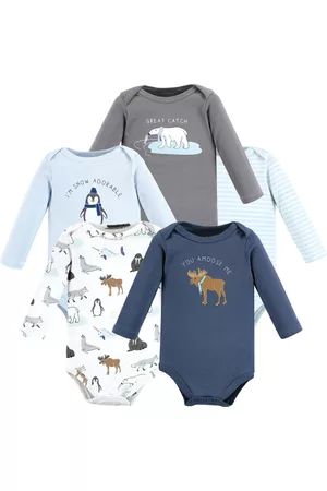 Hudson Rompers - Unisex Baby Cotton Long-Sleeve Bodysuits, Arctic Animals, 5-Pack