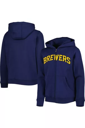 Outerstuff Big Boys and Girls Milwaukee Brewers Wordmark Full-Zip Fleece Hoodie