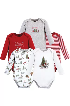 Hudson Rompers - Unisex Baby Cotton Long-Sleeve Bodysuits, Christmas Forest, 5-Pack