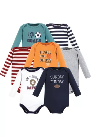 Hudson Rompers - Unisex Baby Cotton Long-Sleeve Bodysuits, Sports Stripes, 7-Pack