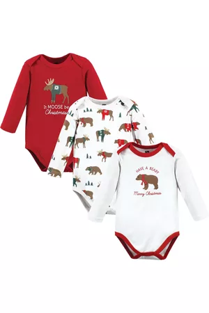 Hudson Rompers - Unisex Baby Cotton Long-Sleeve Bodysuits, Moose Be Christmas, 3-Pack