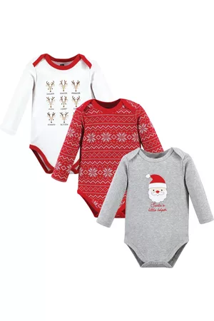 Hudson Rompers - Unisex Baby Cotton Long-Sleeve Bodysuits, Santa Reindeer, 3-Pack