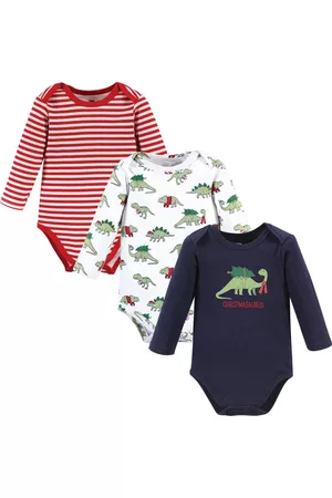 Hudson Rompers - Unisex Baby Cotton Long-Sleeve Bodysuits, Christmasaurus, 3-Pack