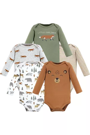 Hudson Rompers - Unisex Baby Cotton Long-Sleeve Bodysuits, Woodland Animals, 5-Pack