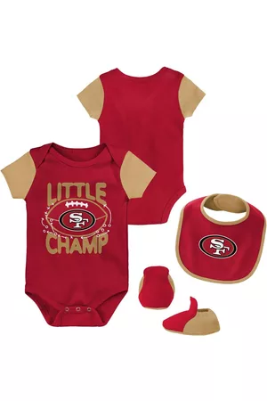 Outerstuff Girls Swimsuits - Newborn and Infant Boys and Girls Scarlet, Gold San Francisco 49ers Little Champ Three-Piece Bodysuit Bib and Booties Set
