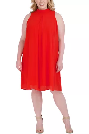 Robbie Bee Women Sleeveless Dresses - Plus Size Mock-Neck Sleeveless Trapeze Dress