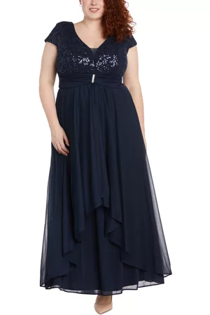 R & M Richards Women Evening Dresses - Plus Size Embellished Embroidered Gown