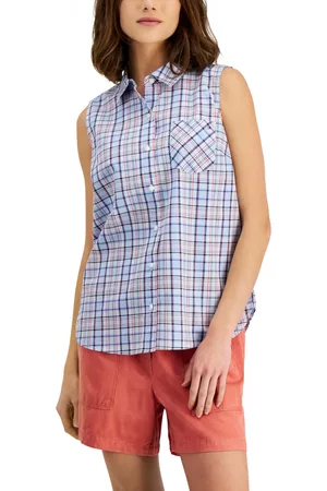 Tommy Hilfiger Women Plaid Shirts - Women's Cotton Plaid Sleeveless Shirt