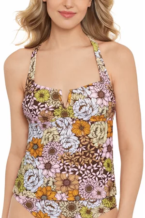 Salt + Cove Women Swimsuits - Juniors' Printed V-Wire Tankini Top, Created for Macy's Women's Swimsuit