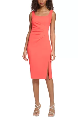 Karl Lagerfeld Women Ruched Dresses - Women's Side-Ruched Square-Neck Sheath Dress