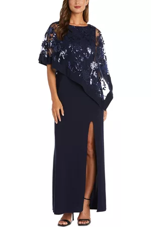 R & M Richards Women Printed Dresses - Women's Sequinned Floral-Lace-Poncho Gown