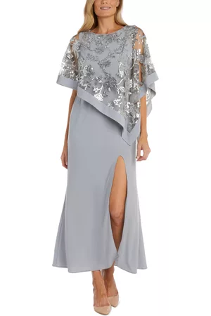R & M Richards Women Printed Dresses - Women's Sequinned Floral-Lace-Poncho Gown
