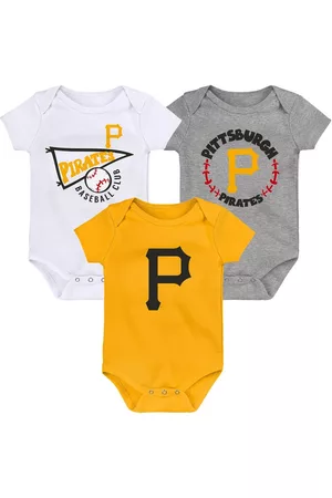 Outerstuff Girls Swimsuits - Newborn and Infant Boys and Girls Gold, White, Heather Gray Pittsburgh Pirates Biggest Little Fan 3-Pack Bodysuit Set